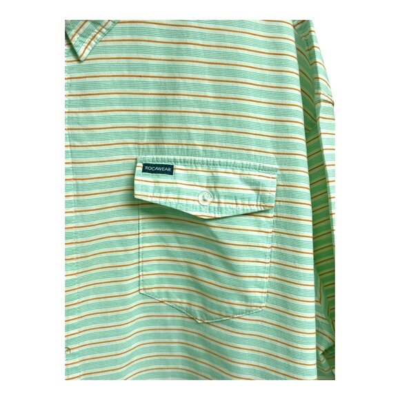 Y2K Rocawear Classic Green Vertical Striped Button Down SS Shirt - Picture 8 of 10